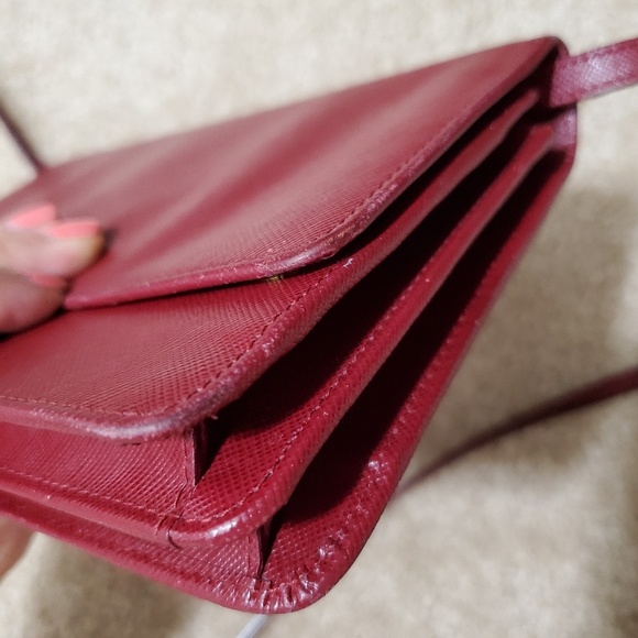 Prada Burgundy Saffiano crossbody WOC - Picture 6 of 8
